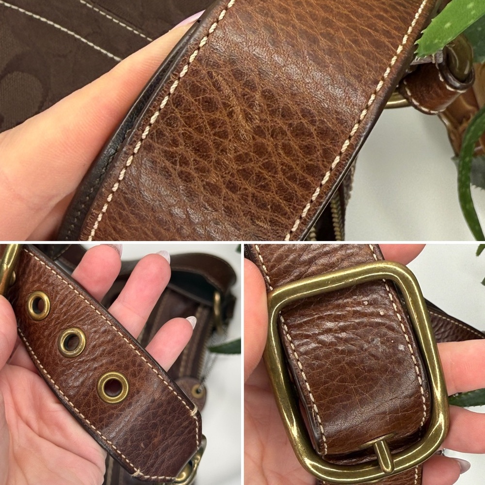 Coach Signature Brown Canvas Hobo Bag Leather Trim Y2K Vintage Crossbody Purse - Picture 10 of 14